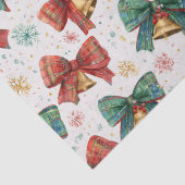 Plaid Bows Bells Retro Kerstmis Tissuepapier (Detail)
