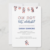 Plaid Boy Clothesline Baby shower Uitnodiging (Voorkant)