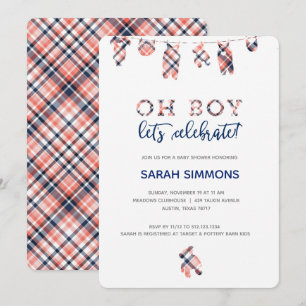 Plaid Boy Clothesline Baby shower Uitnodiging