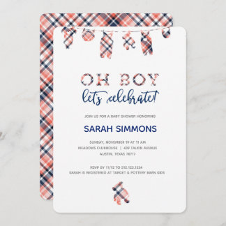 Plaid Boy Clothesline Baby shower Uitnodiging