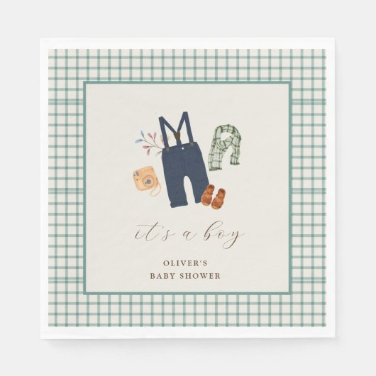  Plaid Boy Kleding Baby shower Welkom Servet (Voorkant)