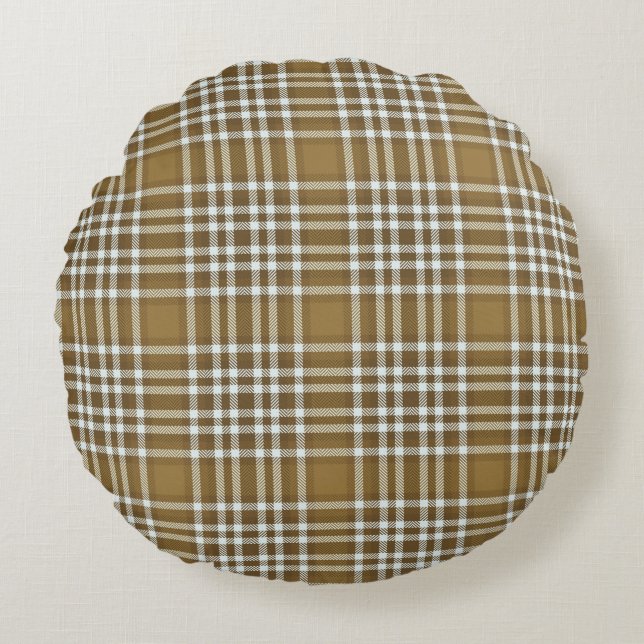 Plaid Bruin Modern Rond Sierkussen Kussen (Voorkant)