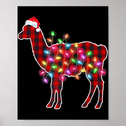 Plaid Buffalo Llama Christmas Pajamas Xmas Lights  Poster (Voorkant)