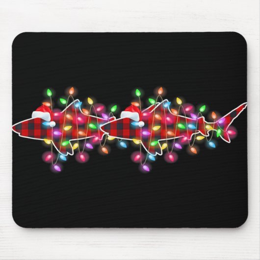 Plaid Buffalo Shark Christmas Pajamas Xmas Lights Muismat (Voorkant)