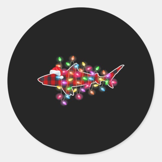 Plaid Buffalo Shark Christmas Pajamas Xmas Lights  Ronde Sticker (Voorkant)