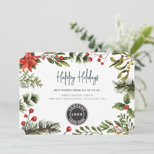 Plaid Business Logo Kerst Medewerkers Feestdagenkaart (Staand voorkant)