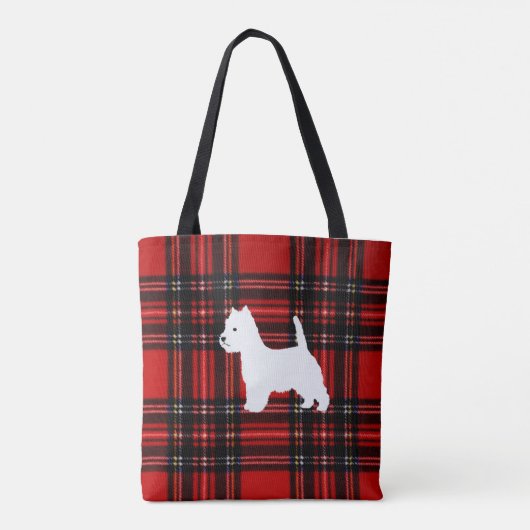 Plaid Canvas Tas met Westie (Achterkant)