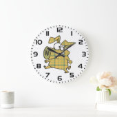 Plaid Cartoon Pig Funny Tartan Farm Animal Grote Klok (Huis)