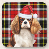 Plaid Cavalier King Charles Spaniel Santa Dog Bier Onderzetter (Voorkant)