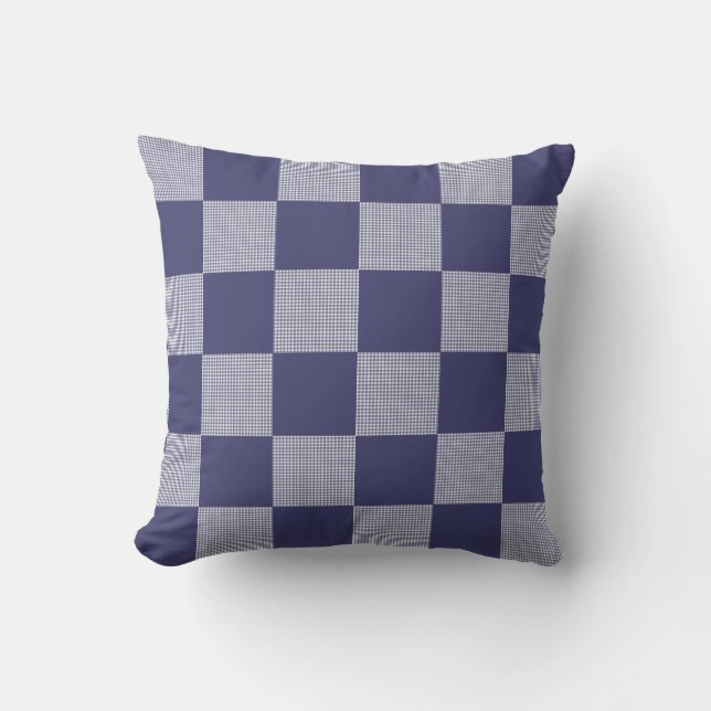Plaid Check Pattern Marine Blauw Kussen (Voorkant)