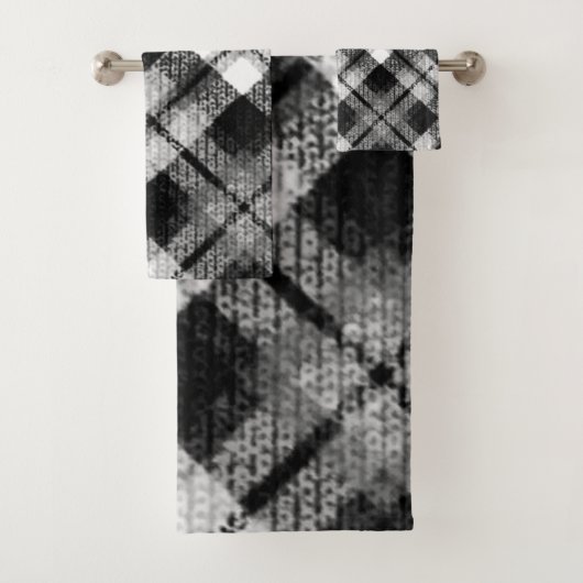 Plaid Check Tartan Zwart Wit Boerderij Modern Bad Handdoek (Insitu)