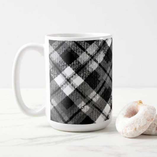 Plaid Check Tartan Zwart Wit Boerderij Modern Koffiemok (Met donut)