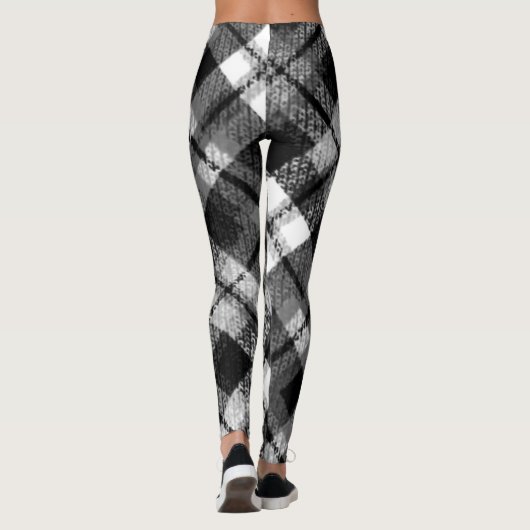 Plaid Check Tartan Zwart Wit Boerderij Modern Leggings (Achterkant)