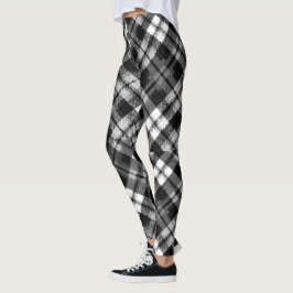 Plaid Check Tartan Zwart Wit Boerderij Modern Leggings