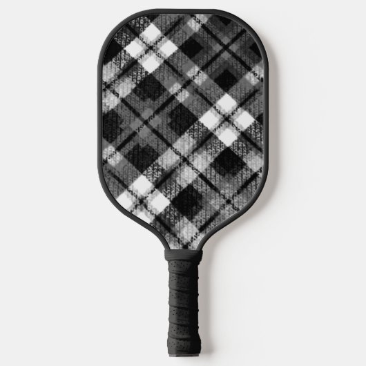Plaid Check Tartan Zwart Wit Boerderij Modern Pickleball Paddle (Voorkant)