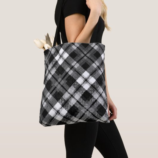 Plaid Check Tartan Zwart Wit Boerderij Modern Tote Bag (Dichtbij)