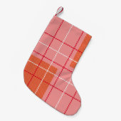 Plaid Checkered Fabric Pattern in pink, pale oran Kleine Kerstsok (Voorkant (Hangend))