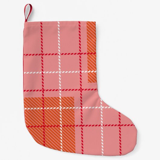 Plaid Checkered Fabric Pattern in pink, pale oran Kleine Kerstsok (Voorkant)