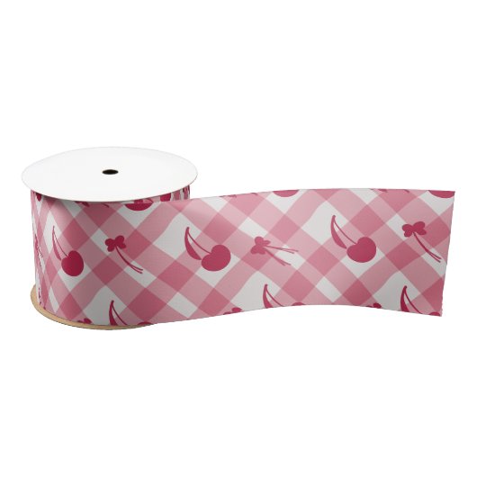 Plaid Cherry Pink Pattern Satijnen Lint (Spoel)