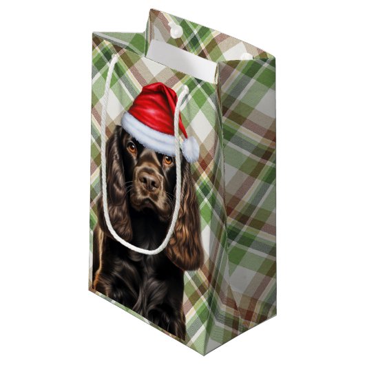 Plaid Chocolate Cocker Spaniel Christmas Dog Klein Cadeauzakje (Voorkant Gekanteld)