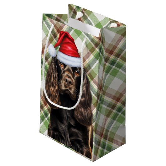 Plaid Chocolate Cocker Spaniel Christmas Dog  Klein Cadeauzakje (Achterkant Gekanteld)