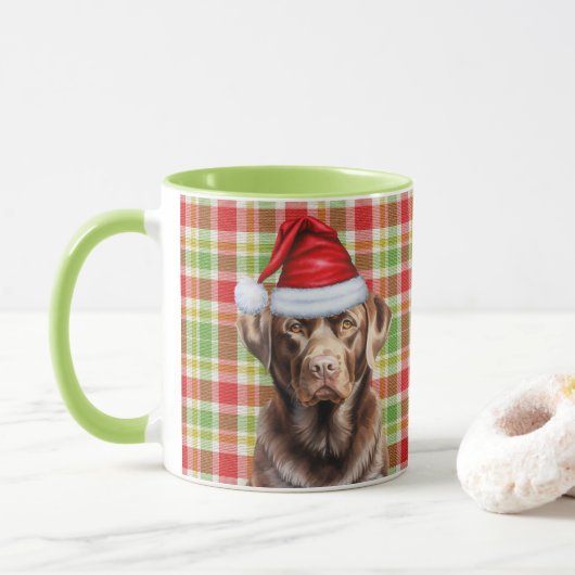 Plaid Chocolate Lab Hondenliefhebber kerstvakantie Mok (Met donut)