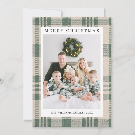 Plaid Christmas Card with Photo Holiday Card Feestdagenkaart (Voorkant)
