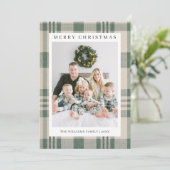 Plaid Christmas Card with Photo Holiday Card Feestdagenkaart (Staand voorkant)