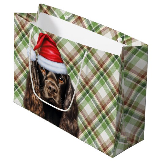 Plaid Christmas Chocolate Cocker Spaniel Dog  Groot Cadeauzakje (Voorkant Gekanteld)