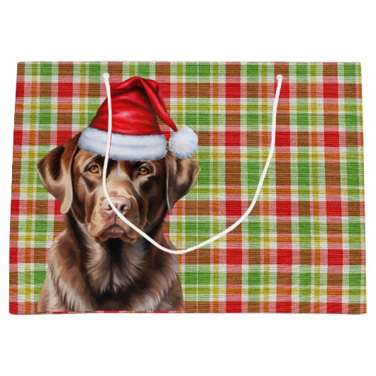 Plaid Christmas Chocolate Labrador Retriever Hond Groot Cadeauzakje (Voorkant)