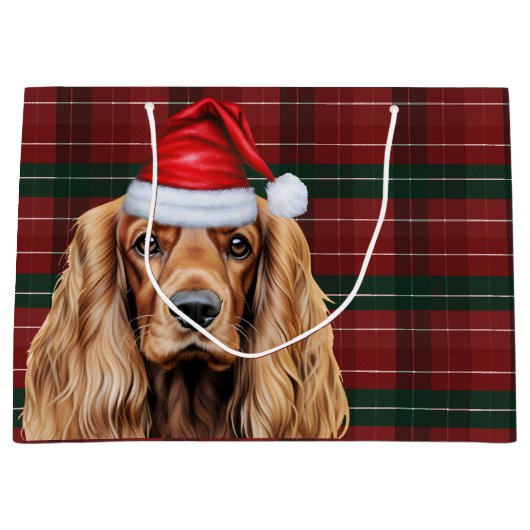 Plaid Christmas Cocker Spaniel Dog  Groot Cadeauzakje (Voorkant)
