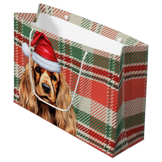 Plaid Christmas Cocker Spaniel Dog Groot Cadeauzakje (Voorkant Gekanteld)