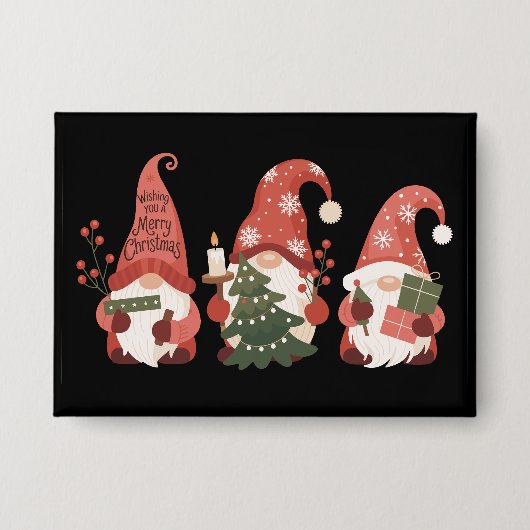 Plaid Christmas Gnomes Santa Funny Vrolijk Kerstfe Button (Voorkant)