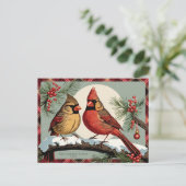 Plaid Christmas Kardinaal Vogels Rood Feestdagenkaart (Staand voorkant)