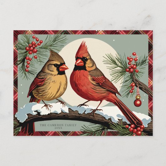 Plaid Christmas Kardinaal Vogels Rood Feestdagenkaart (Voorkant)