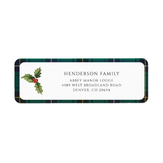 Plaid Christmas Mistletoe Tartan Retouradres Etiket (Voorkant)