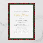 Plaid Christmas Open House Stewart Tartan Gold Folie Uitnodiging (Voorkant)
