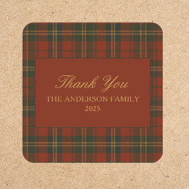 Plaid Christmas Party Classic Custom Thank You  Vierkante Sticker