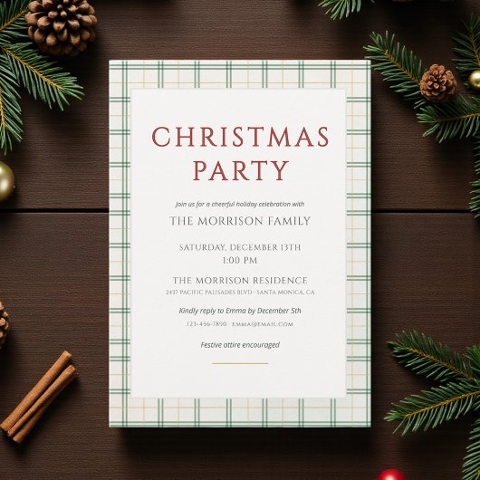 Plaid Christmas Party Invitation Kaart