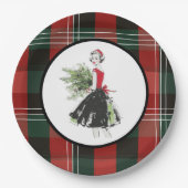 Plaid Christmas Plate in Retro Papieren Bordje (Voorkant)