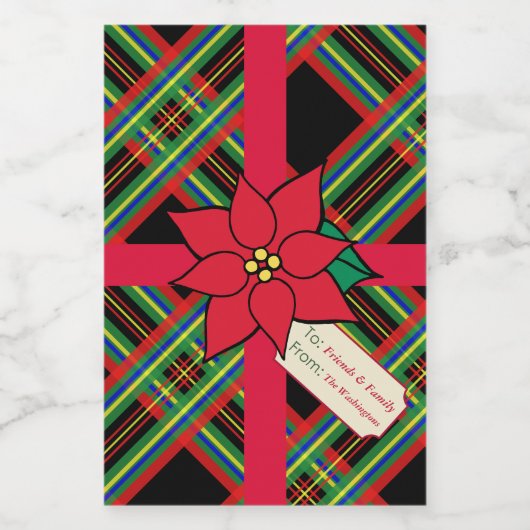 Plaid Christmas Poinsettia Cadeau Label Labels Voedselcontainer Etiket (Enkel label)