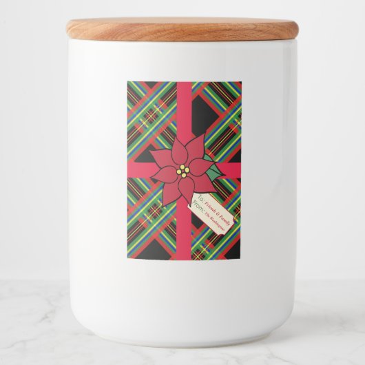 Plaid Christmas Poinsettia Cadeau Label Labels Voedselcontainer Etiket (Voorkant)
