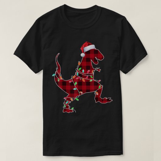 Plaid Christmas T-Rex Lights T-shirt (Design voorkant)