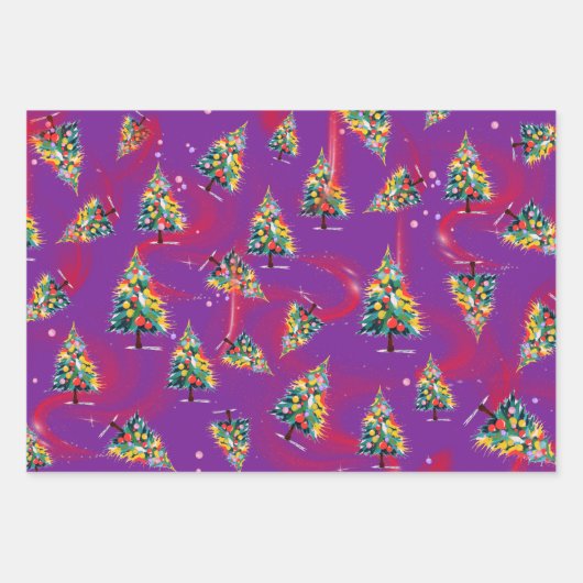 Plaid, Christmas Trees, & Green Dash, 3-Pack Matte Inpakpapier Vel (Voorkant 2)