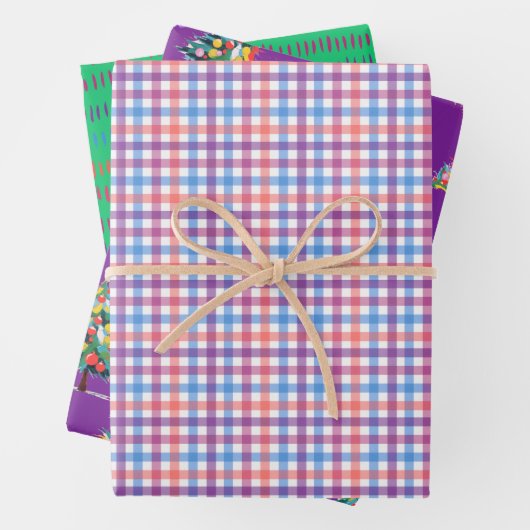 Plaid, Christmas Trees, & Green Dash, 3-Pack Matte Inpakpapier Vel (In situ)