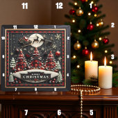 Plaid Christmas Trees Santa Sleigh Vierkante Klok