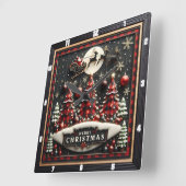 Plaid Christmas Trees Santa Sleigh Vierkante Klok (Hoek)