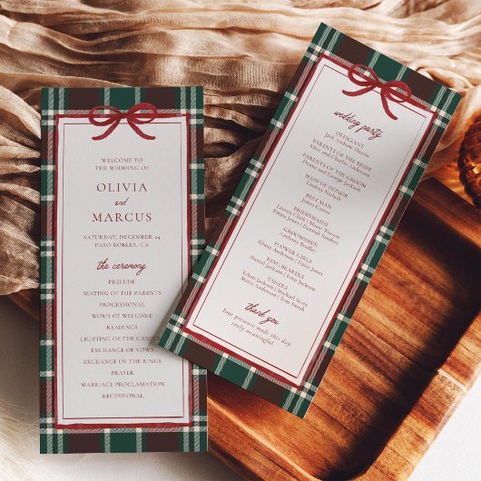 Plaid Christmas Wedding Program | Holiday Tartan Programmakaart