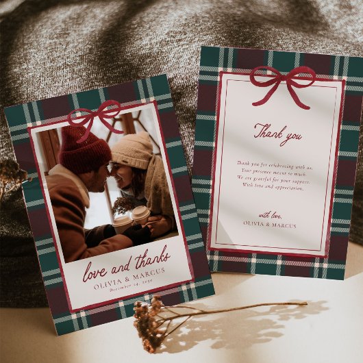 Plaid Christmas Wedding Thank You Card Bedankkaart