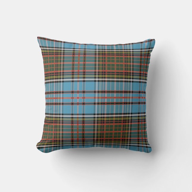 Plaid Clan Anderson Sky Blue Brown Check Tartan Kussen (Voorkant)